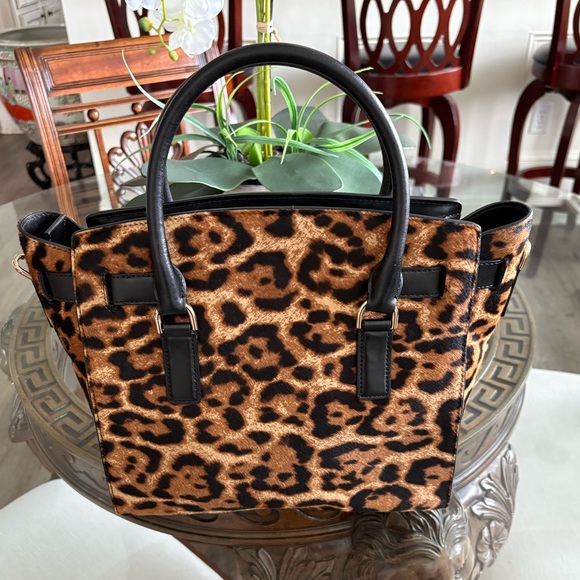 🤎🖤MICHAEL KORS HAMILTON LARGE CALF HAIR LEOPARD AND LEATHER SATCHEL BAG! 🤎🖤 - Picture 2 of 9